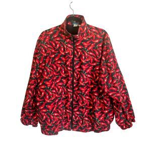 Vintage Linda Tilson Red Chili Pepper Print Cotton Full Zip Jacket Womens Size L